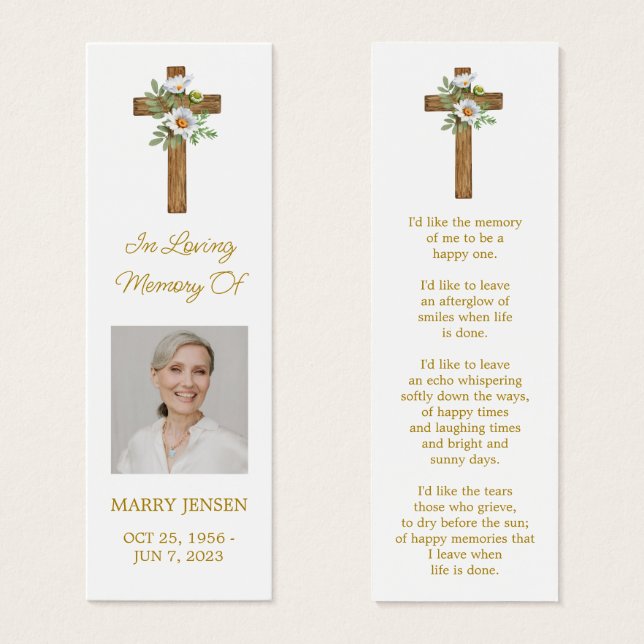 Daisy Cross Photo Funeral Bookmark (Front & Back)
