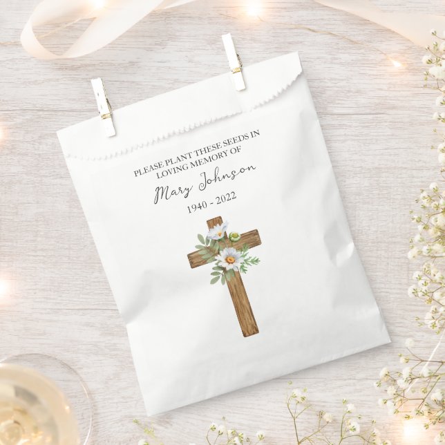 Daisy Cross Seed Packet Memorial Funeral Favor Bag (Clipped)