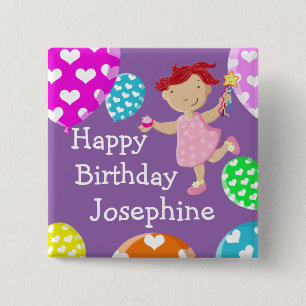Daisy Cupcake And Balloons Happy Birthday 15 Cm Square Badge