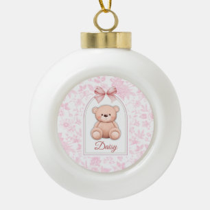 Daisy   Custom Pink Teddy Bear Nursery Design  Ceramic Ball Christmas Ornament
