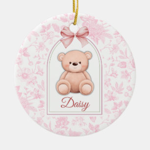 Daisy   Custom Pink Teddy Bear Nursery Design  Ceramic Ornament