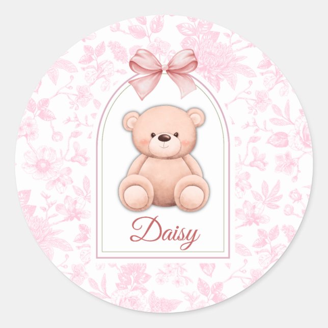 Daisy | Custom Pink Teddy Bear Nursery Design  Classic Round Sticker (Front)