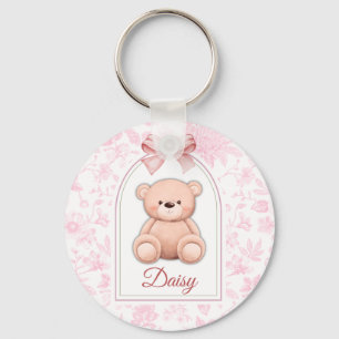 Daisy Custom Pink Teddy Bear Nursery Design Key Ring