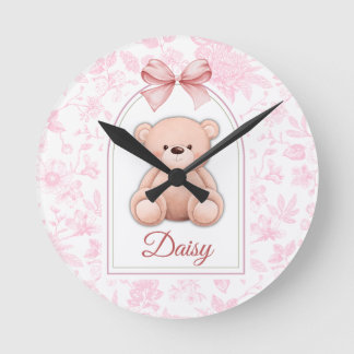 Daisy | Custom Pink Teddy Bear Nursery Design  Round Clock