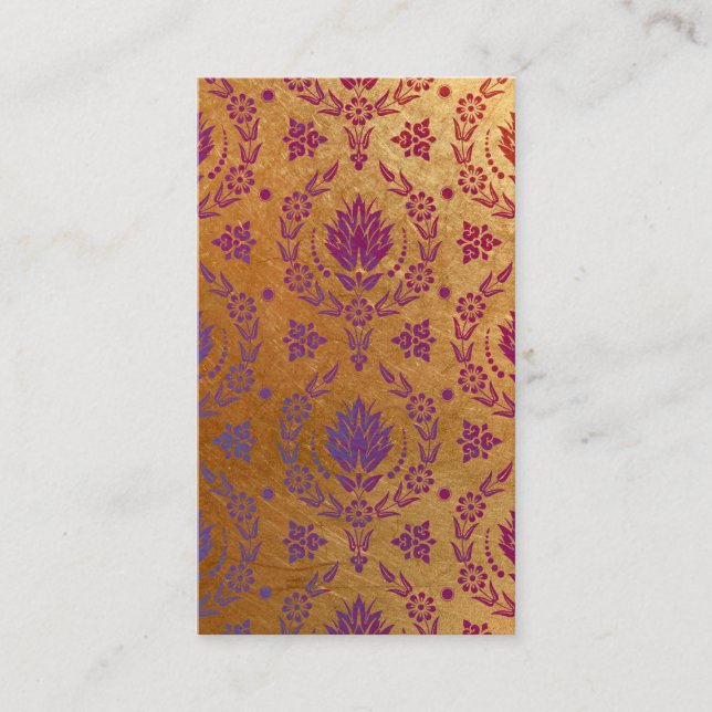 Daisy Damask, Brushed Metal in Rose Gold & Purple Business Card (Front)