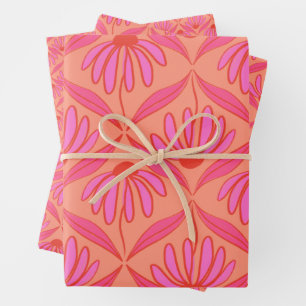 Daisy Damask Pattern - Pink and Orange Wrapping Paper Sheet
