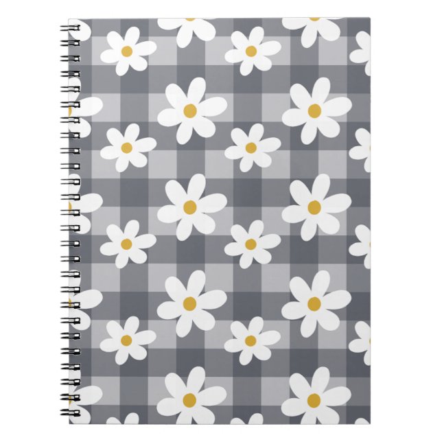 Daisy Days Notebook - Black Gingham (Front)