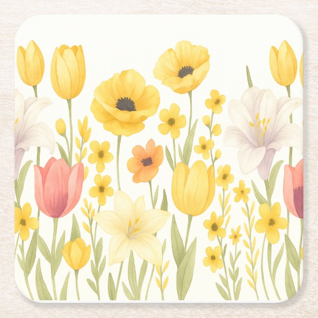 Daisy Daze Square Paper Coaster (Front)