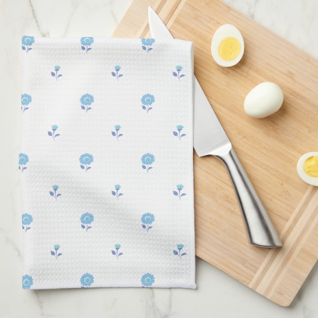 Daisy Delight Blue Tea Towel (Quarter Fold)