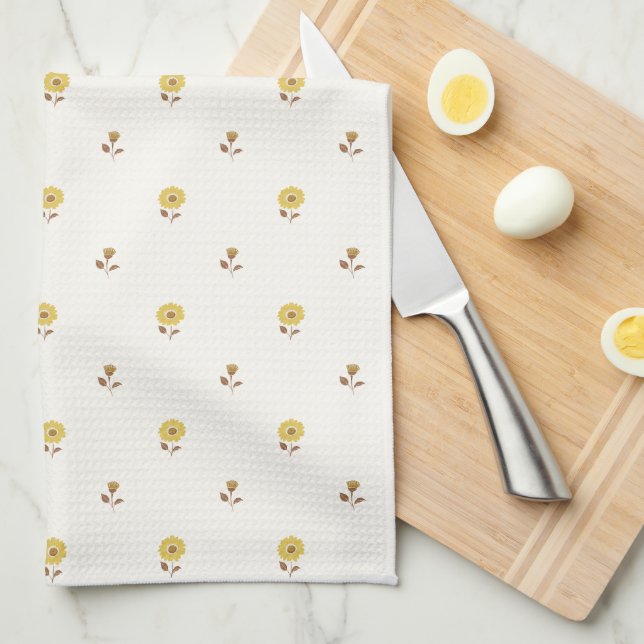 Daisy Delight Yellow Brown Tea Towel (Quarter Fold)