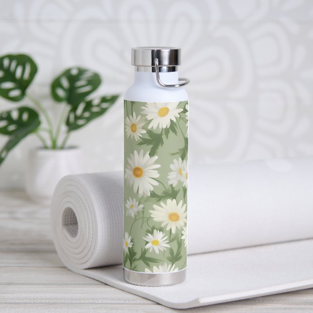 Daisy Design On Green Water Bottle (Yoga)