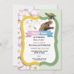 Daisy & Dinosaur Joint Boy Girl Birthday Invitation