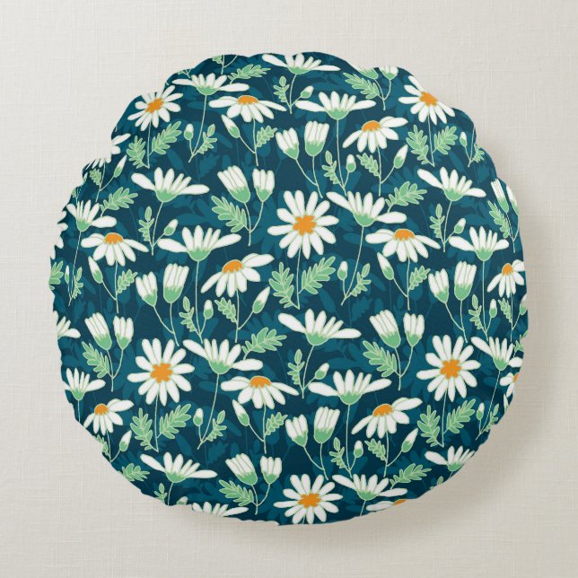Daisy Ditsy Chamomile Romantic Print Round Cushion (Front)