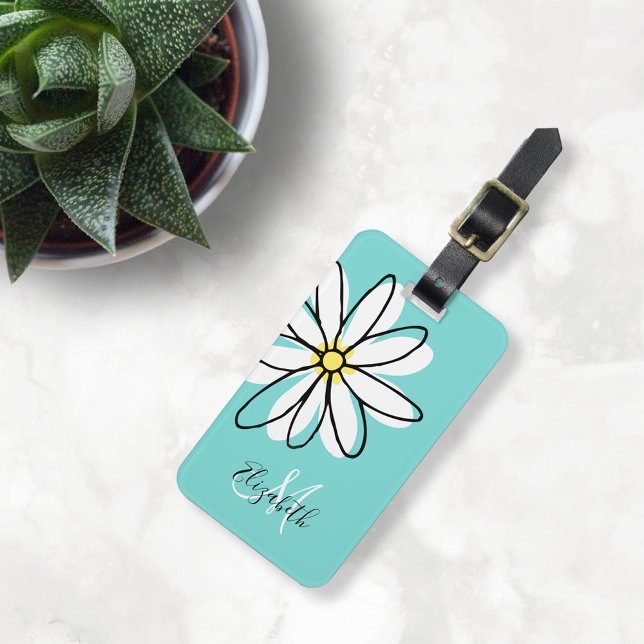 Daisy Doodle Flower Personalised  Monogram Luggage Luggage Tag (Creator Uploaded)