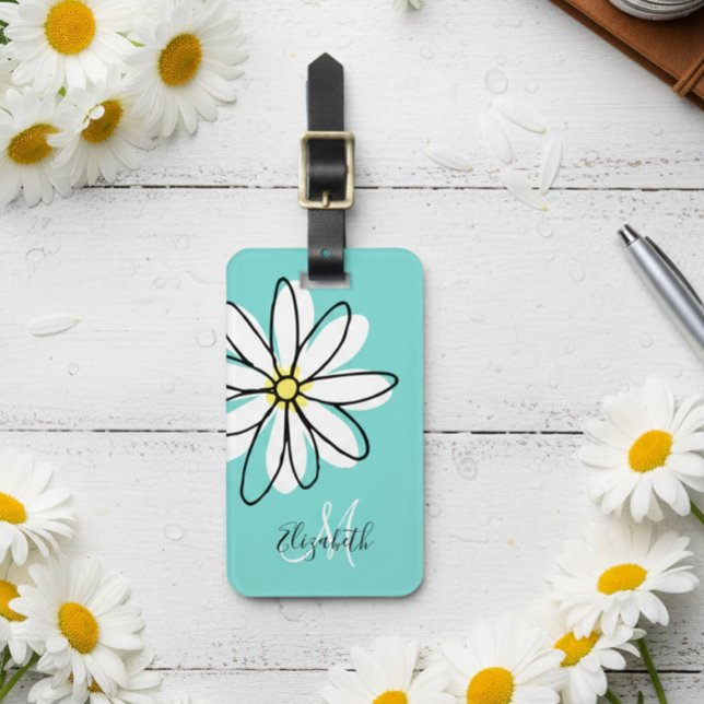 Daisy Doodle Flower Personalised  Monogram Luggage Tag (Creator Uploaded)
