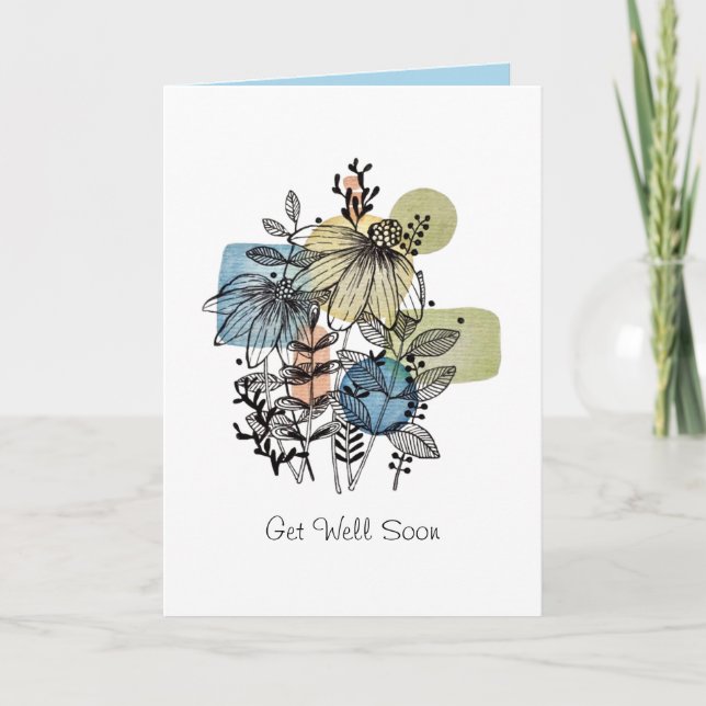 Daisy Doodle In Ink And Watercolor Card (Front)