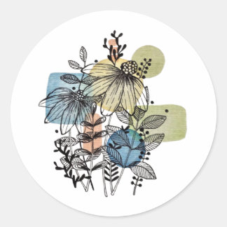 Daisy Doodle In Ink And Watercolor Classic Round Sticker