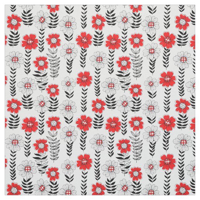 Daisy doodles  in red and black fabric (Swatch)