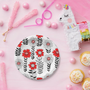 Daisy doodles in red and black paper plate