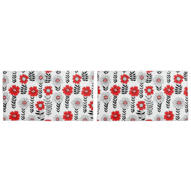 Daisy doodles  in red and black pillowcase (Front-Set)