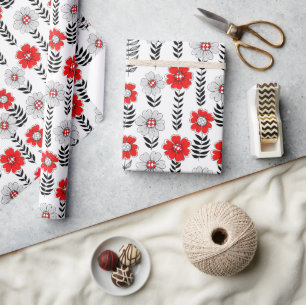 Daisy doodles in red and black wrapping paper