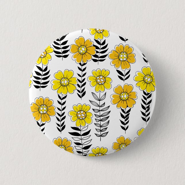 Daisy doodles  in yellow and black 6 cm round badge (Front)