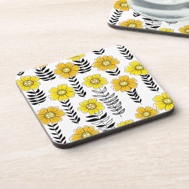Daisy doodles  in yellow and black coaster (Left Side)