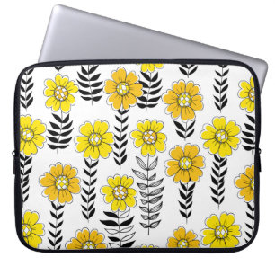Daisy doodles in yellow and black laptop sleeve