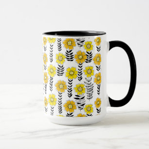 Daisy doodles in yellow and black mug