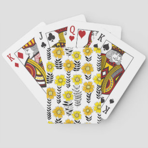 Daisy doodles in yellow and black playing cards