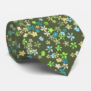 Daisy Dot Floral Olive Two-sided Printed Tie