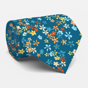 Daisy Dot Floral Teal Two-sided Printed Tie