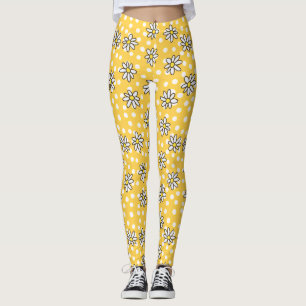 Daisy Dot Leggings with Yellow Background