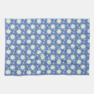 daisy dots blue  tea towel