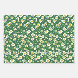 Daisy, Dots, Green Gingham Wrapping Paper Sheets