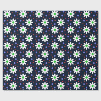 daisy dots navy blue wrapping paper