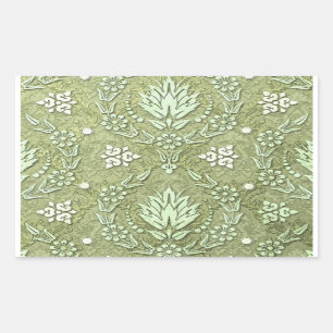 Daisy Double Damask in Shades of Olive Green Rectangular Sticker