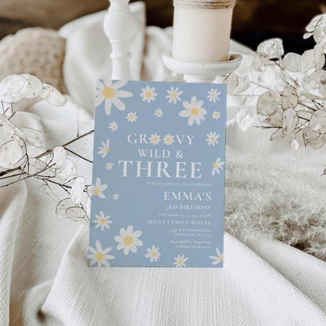 Daisy Dusty Blue Kids Birthday  Invitation (Creator Uploaded)