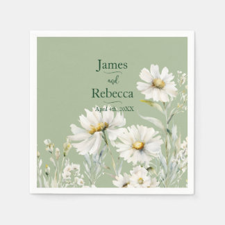 Daisy Earthy Sage & Botanical Greenery Wedding Napkin