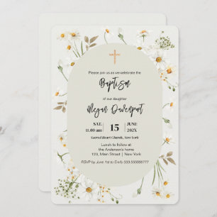 Daisy elegant Floral Boho Baptism Invitation