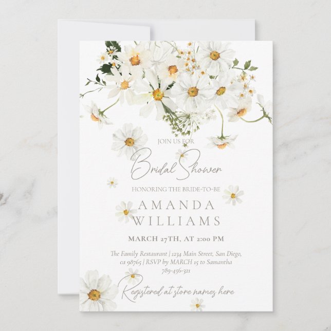 Daisy Elegant Wildflower Modern Bridal Shower Invitation (Front)