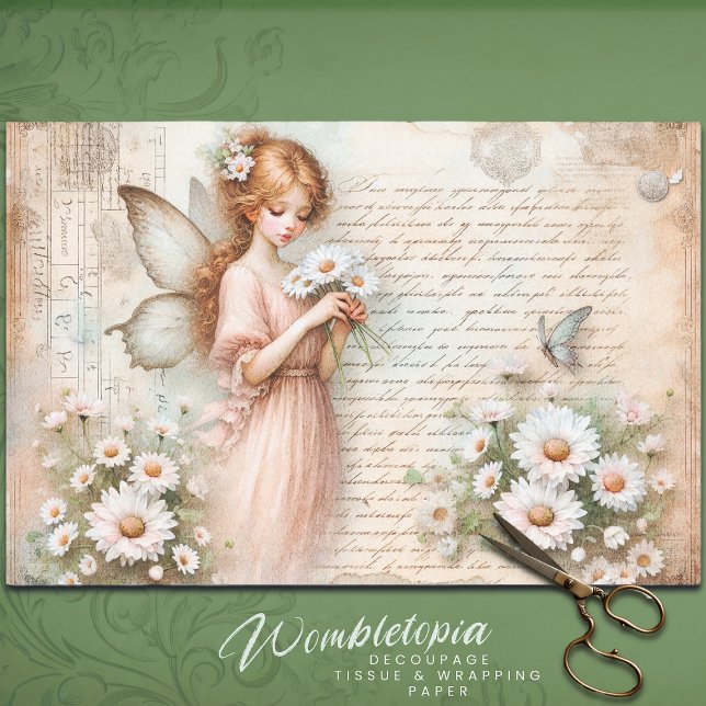  Daisy Fairy & Butterfly Script Ephemera Decoupage Tissue Paper (Creator Uploaded)