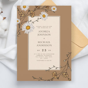 Daisy & Fall Flowers Forest Foliage Autumn Wedding Invitation