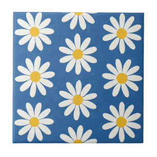 Daisy Field in Blue Ceramic Tile