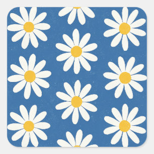 Daisy Field in Blue Square Sticker