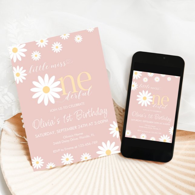 Daisy First Birthday Invitation Boho Retro Daisy  (Creator Uploaded)