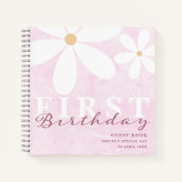 Daisy First Birthday Themed Party Guest Book Pink