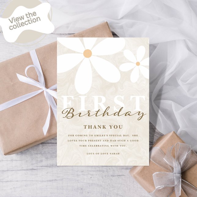 Daisy First Birthday Themed Party Thank You Card (Creator Uploaded)