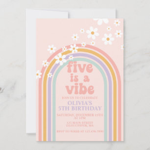 Daisy Five is a Vibe Pastel rainbow 5th birthday Invitation