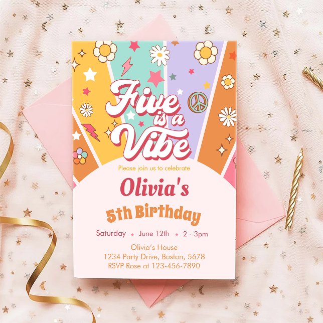 Daisy Five is a Vibe Retro 5th Birthday Invitation (Creator Uploaded)